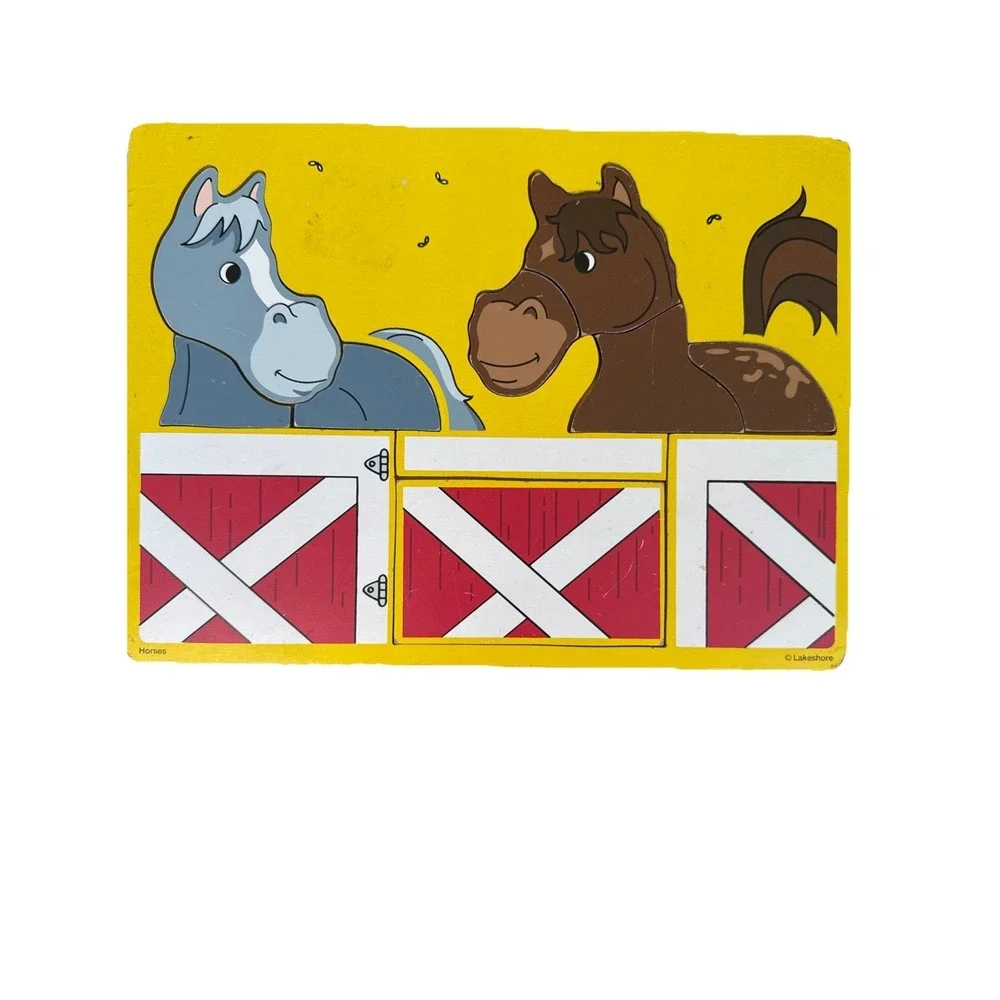 Lakeshore VINTAGE Wooden Pets Transportation Animals Shapes Horses Puzzles Lot 5
